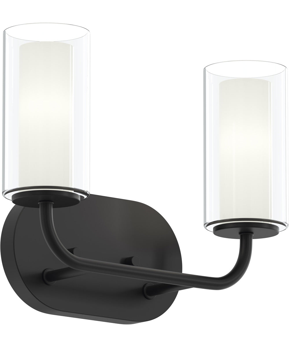 Mack 2-Light Vanity Light with Layered Glass Shades Matte Black