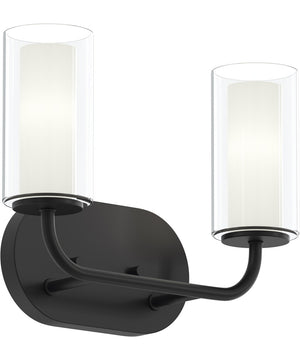 Mack 2-Light Vanity Light with Layered Glass Shades Matte Black