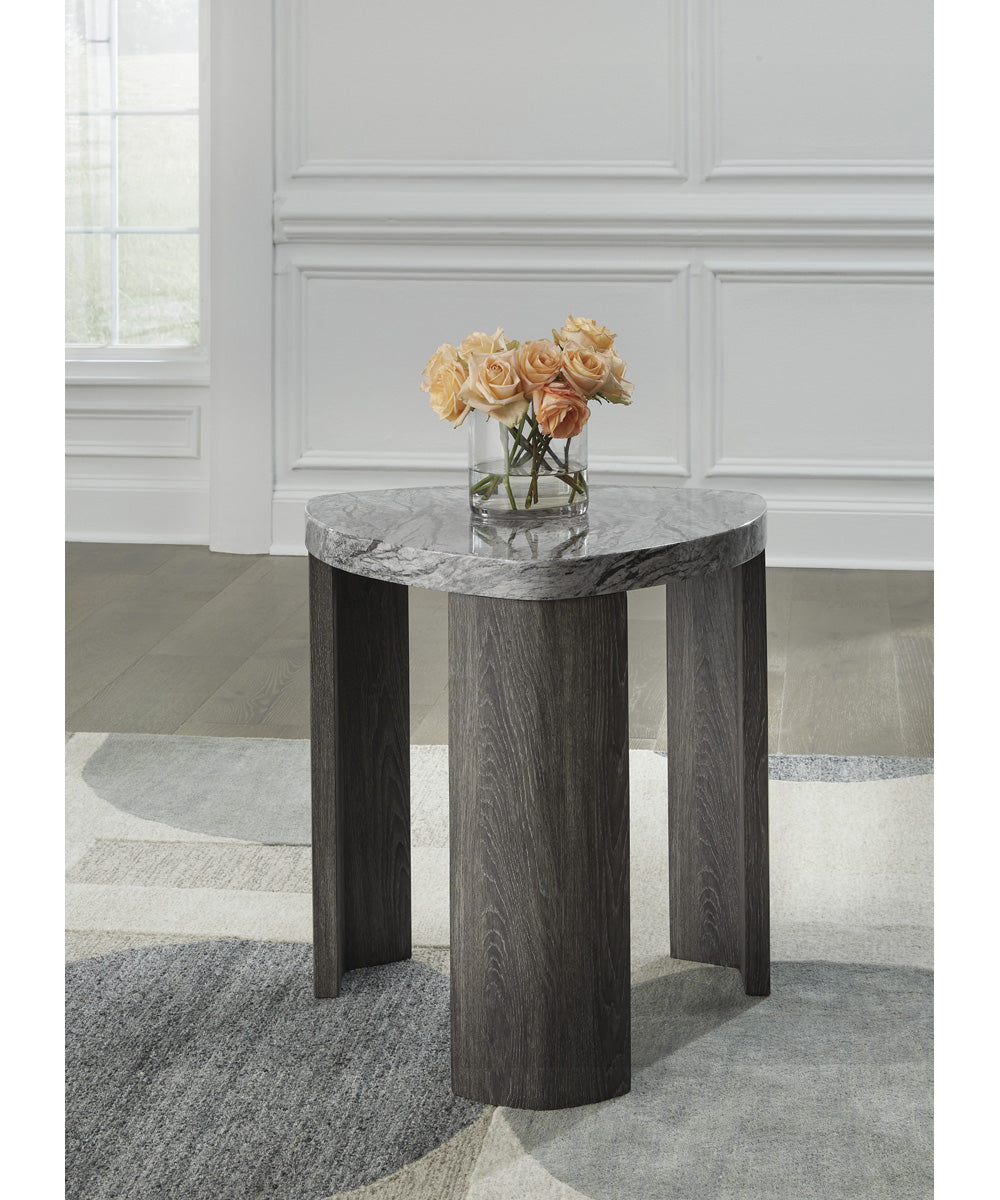Surmour Triangle End Table Gray/Brown