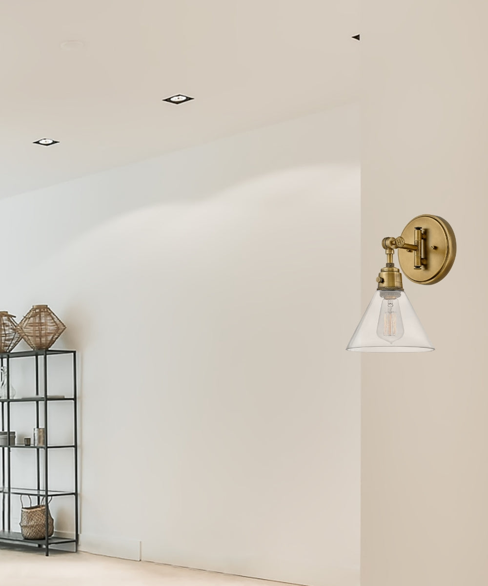 Arti 1-Light Small Single Light Sconce in Heritage Brass with Clear glass