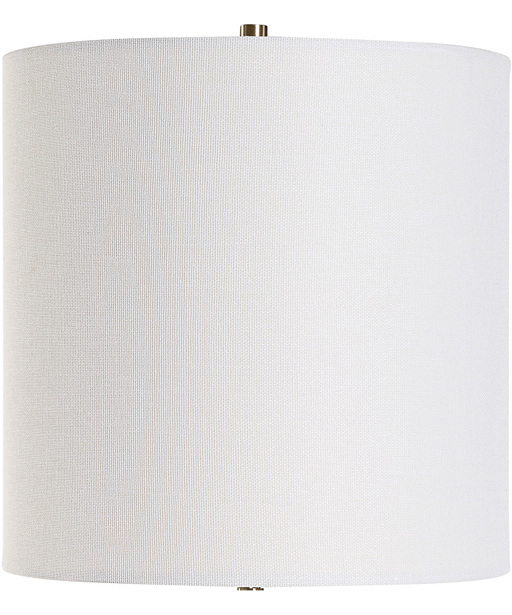 Metal Buffet Lamp in Antique Brass with White Linen