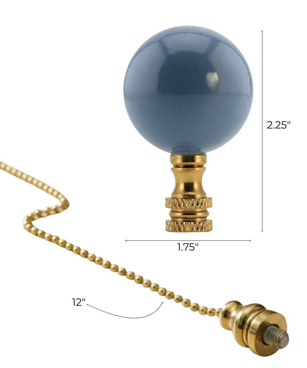 Polished Brass Sky Blue Ceramic Ball Fan Pull 2.25"h