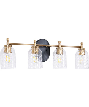 29"W Council 4-Light Swirl Glass Bath Vanity Light Flat Black/Satin Brass