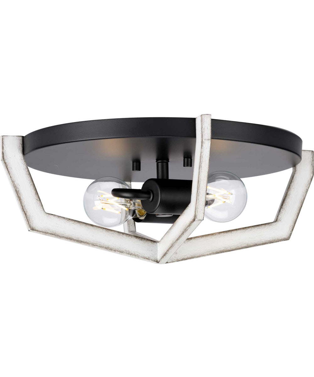 Galloway 2-Light 15" Modern Farmhouse Flush Mount Light with Distressed White Accents Matte Black