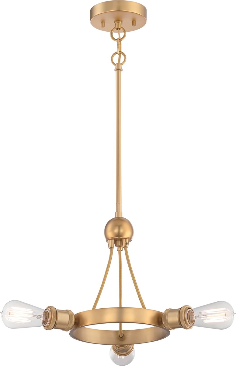 22"W Paxton 3-Light Pendant Natural Brass