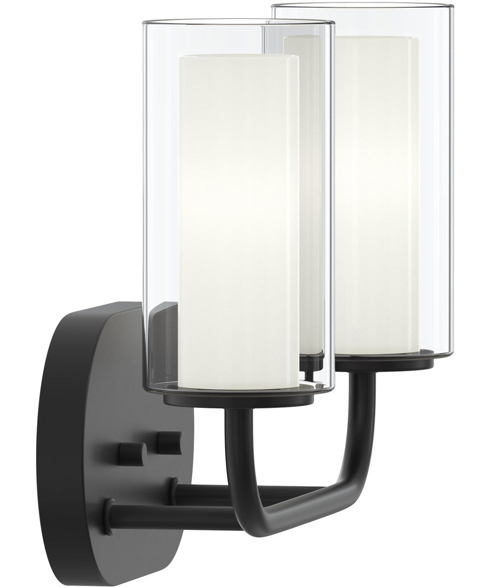 Mack 2-Light Vanity Light with Layered Glass Shades Matte Black