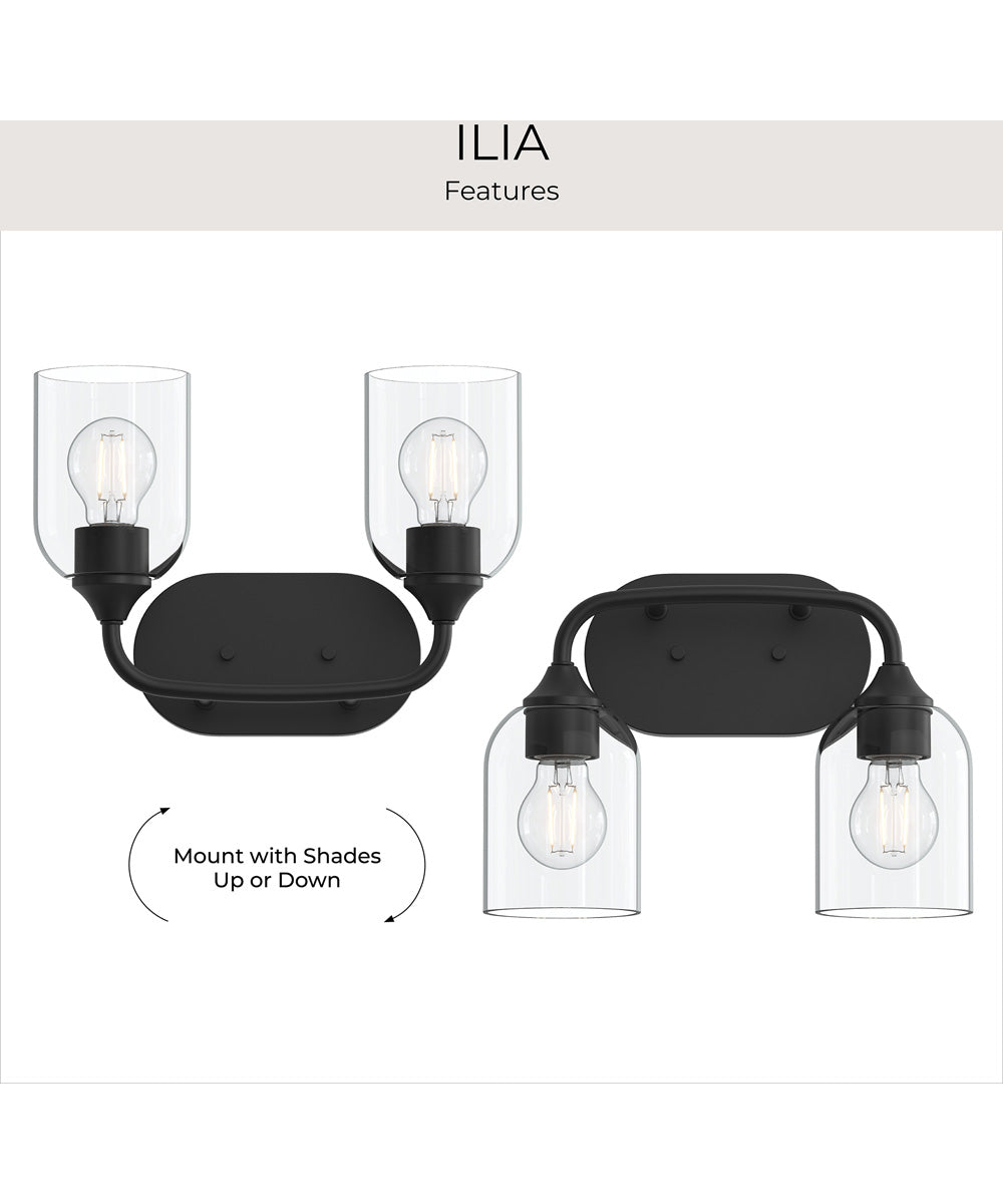Ilia 2-Light Bath Vanity with Clear Glass Shade Matte Black