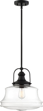14"W Basel 1-Light Pendant Matte Black / Clear