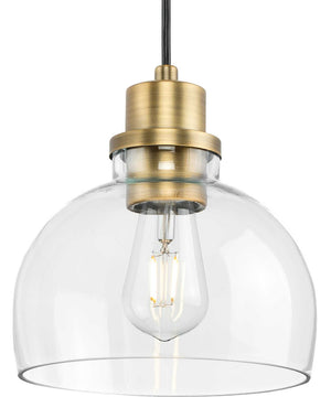 Garris 1-Light Clear Glass Transitional Mini-Pendant Vintage Brass