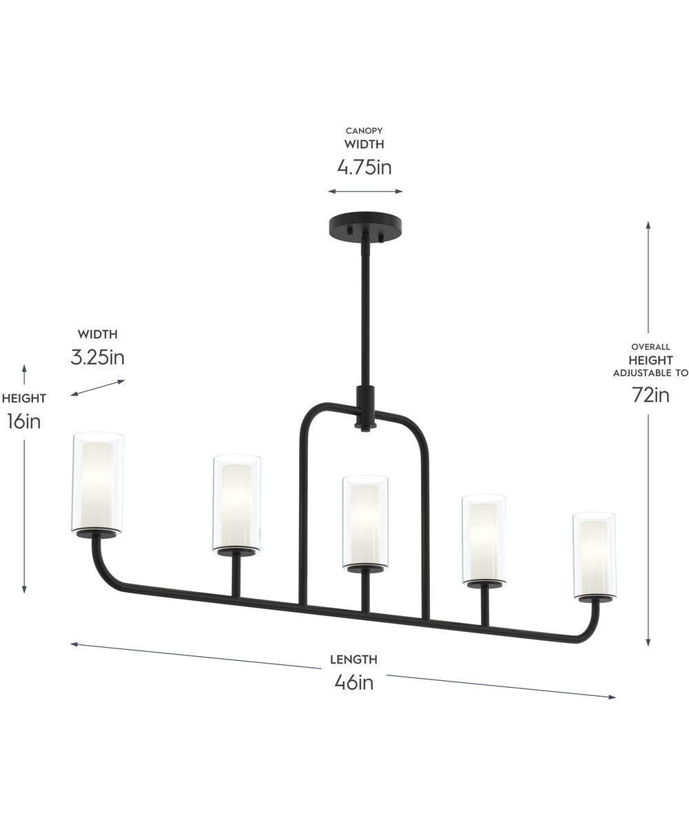 Mack 5-Light Linear Chandelier with Layered Glass Shades Matte Black