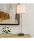 1-Light Buffet Lamp with Coffee Marble Base in Antique Brass