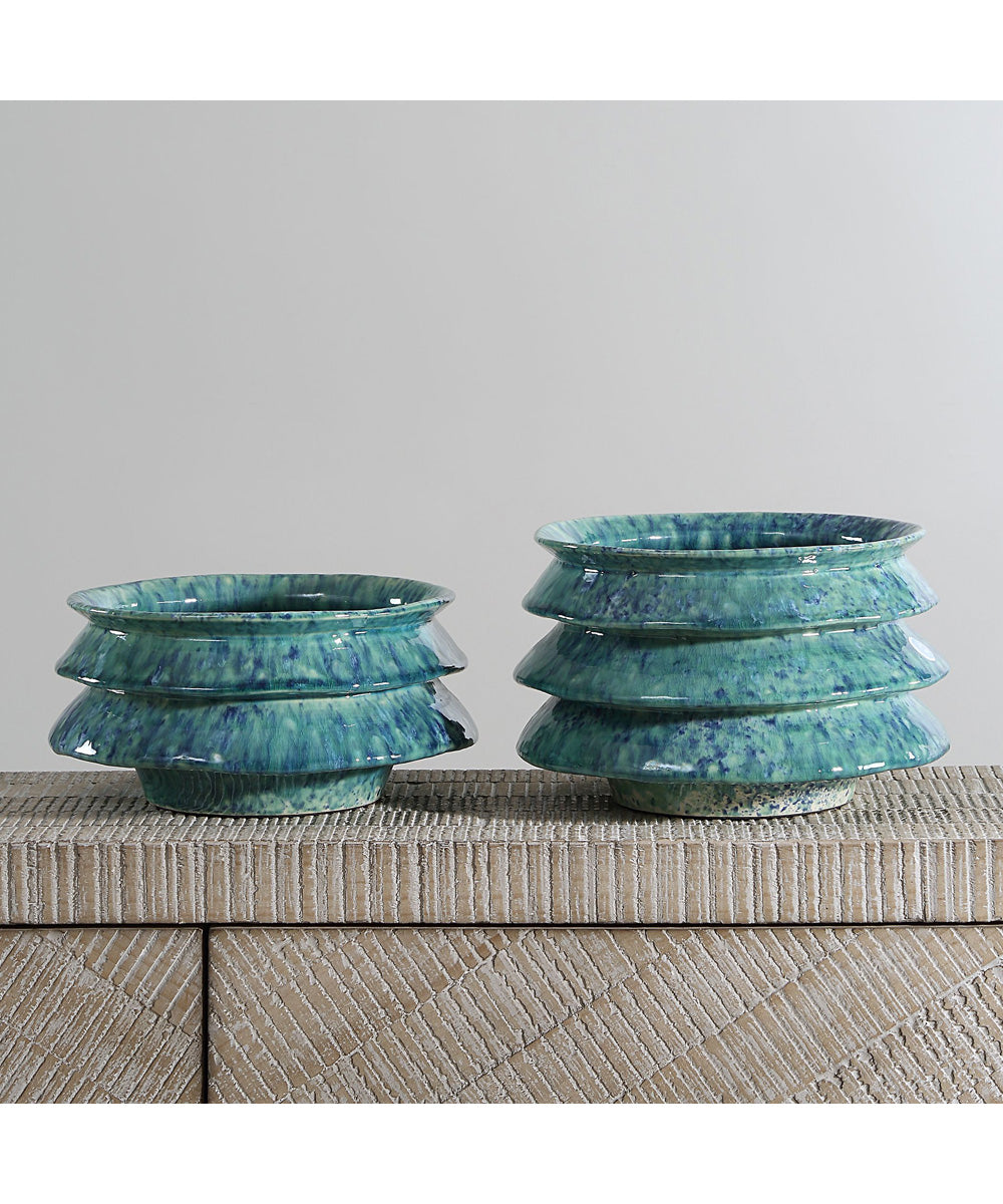 ZigZag Blue Green Bowls Set of 2