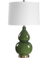Ceramic Gourd Table Lamp with Dark Green Glaze with White Linen
