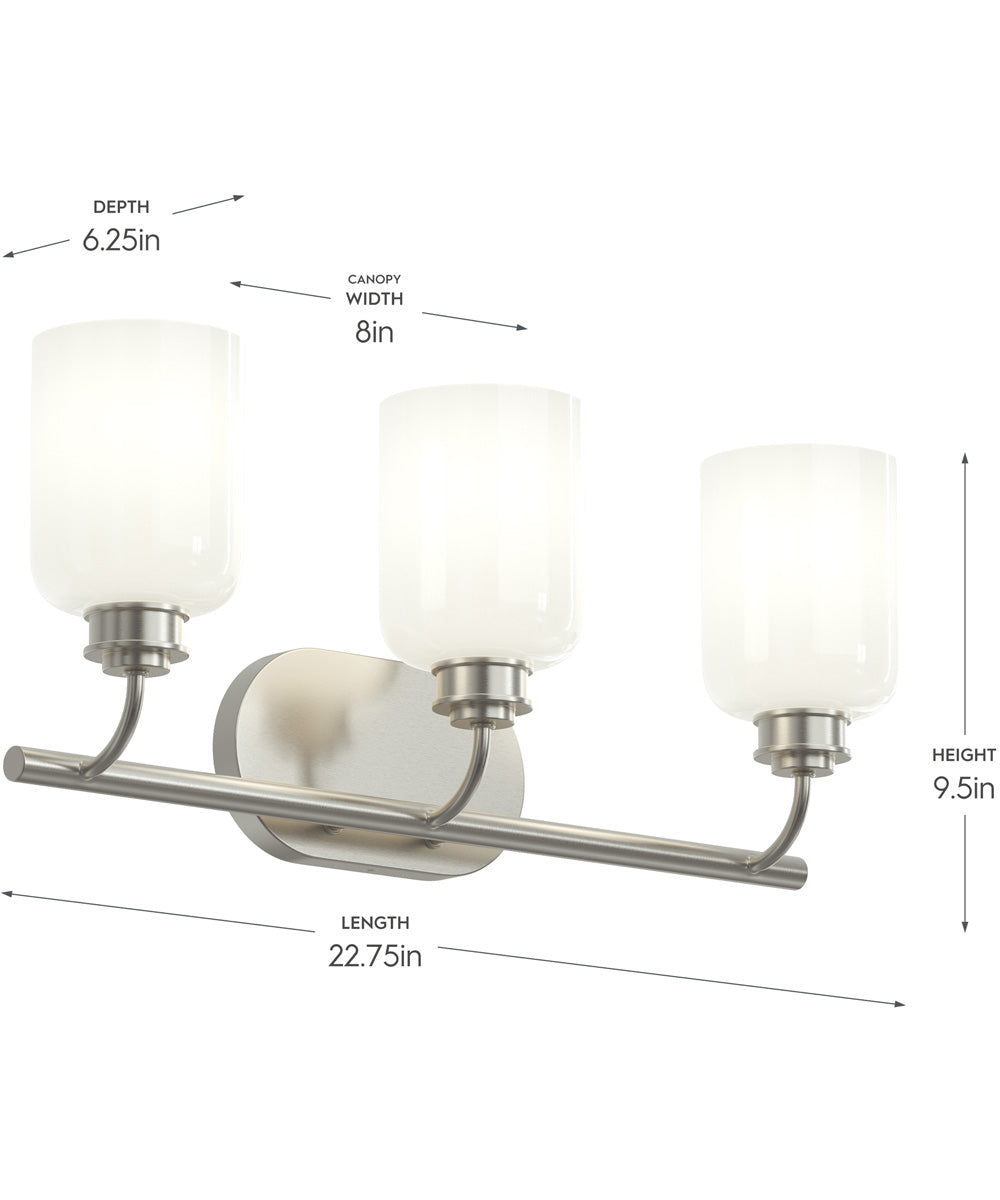 Reines 3-Light Bath Vanity with Opal Glass Shades Brushed Nickel