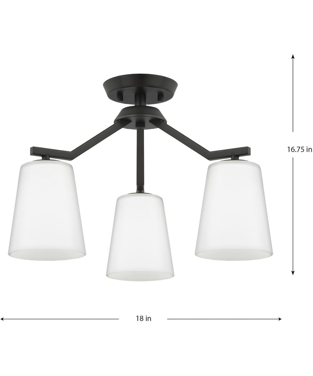 Vertex 3-Light Etched White Convertible Chandelier Matte Black