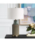 Ceramic Table Lamp in Blue-Green with White Linen