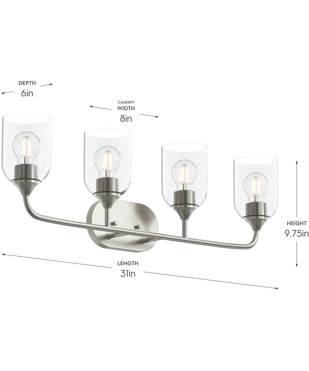 Ilia 4-Light Bath Vanity with Clear Glass Shade Brushed Nickel