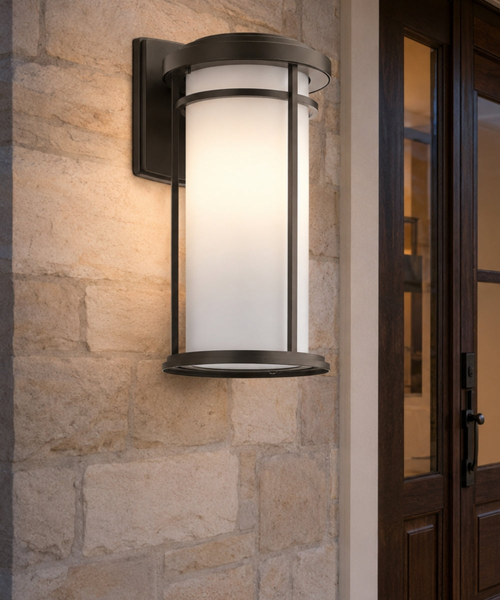 20"h Toman 1-Light Large Outdoor Wall Light Black Finish with Satin Etched Opal Glass Shade