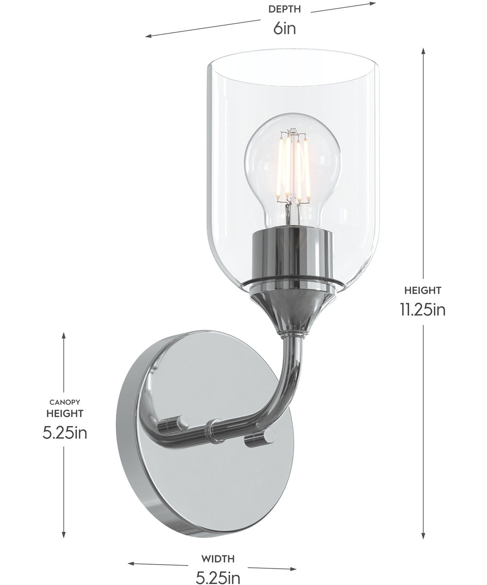Ilia 1-Light Wall Sconce with Clear Glass Shade Polished Chrome