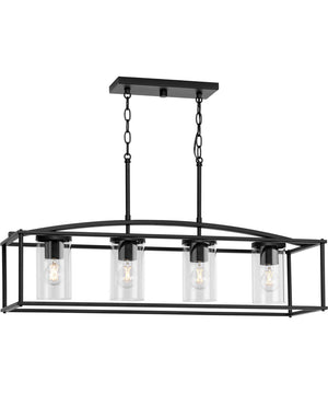 Swansea 4-Light 36" Transitional Outdoor Chandelier with Clear Glass Shades Matte Black