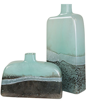 Fuze Aqua & Bronze Vases, Set Of 2
