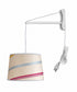 MAST Plug-In Wall Mount Pendant, 1 Light White Cord/Arm, 14" Juliette Striped Raw Silk Drum Shade