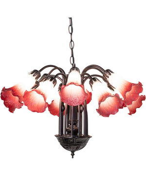 24" Wide Pink/White Tiffany Pond Lily 12 Light Chandelier