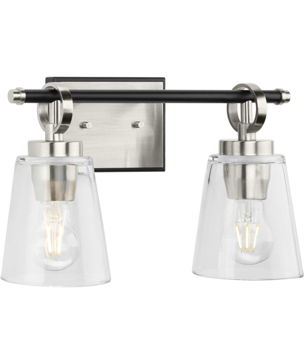 Cassell 2-Light Matte Black Luxe Industrial Bath & Vanity Light Brushed Nickel