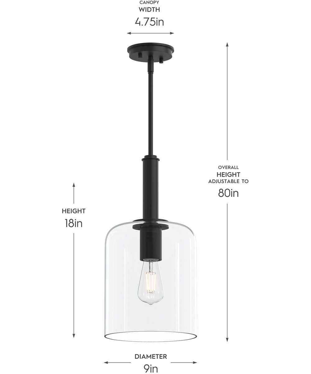 Reines 1-Light Pendant with Clear Glass Shade Matte Black