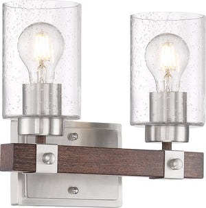 12"W Arabel 2-Light Vanity & Wall Brushed Nickel / Nutmeg Wood