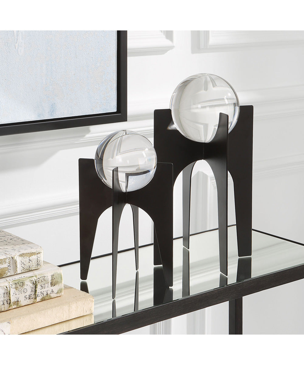 Ellianna Crystal Spheres On Black Base,  Set of 2