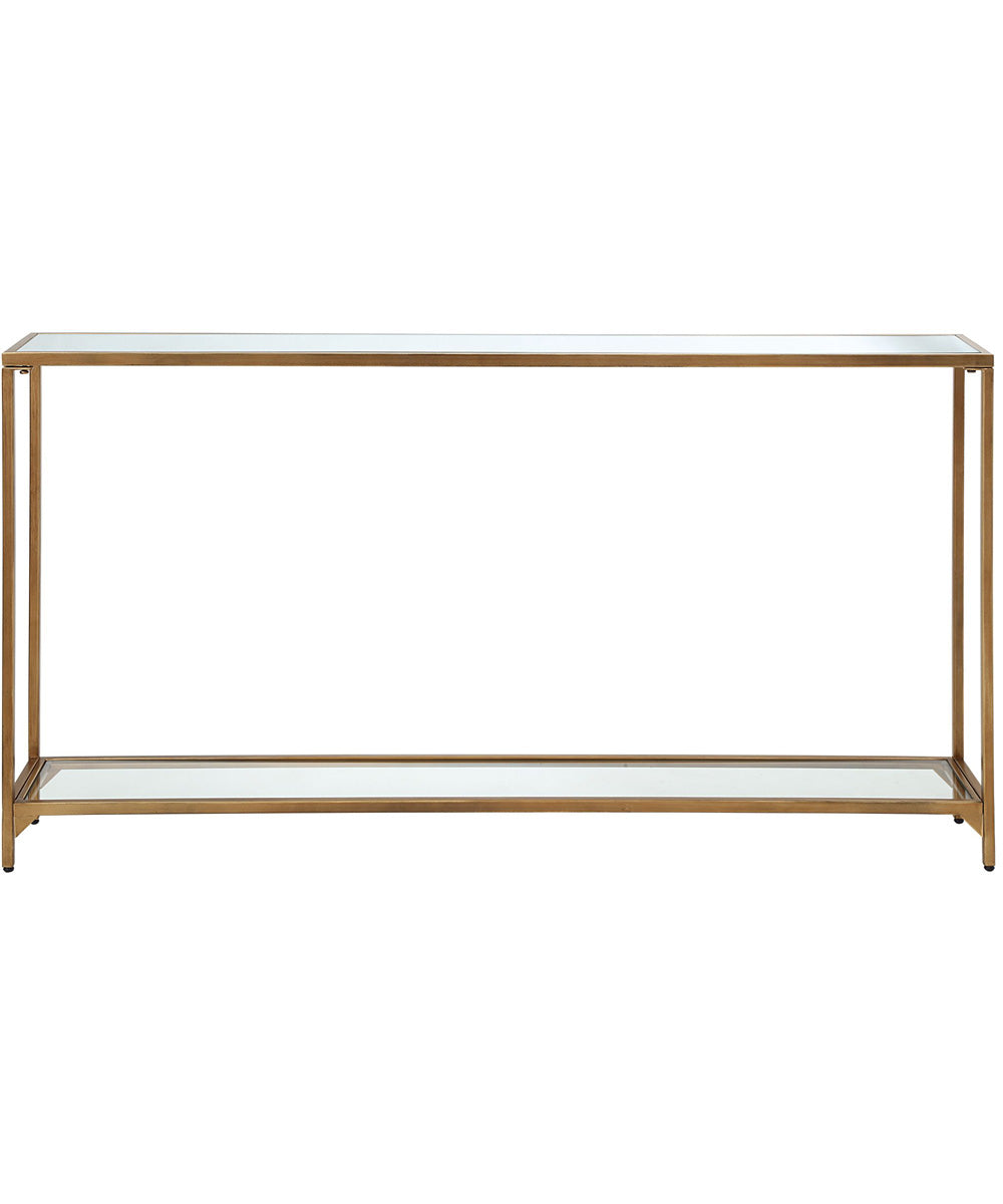 Console Table with Mirrored Shelves in Warm Gold