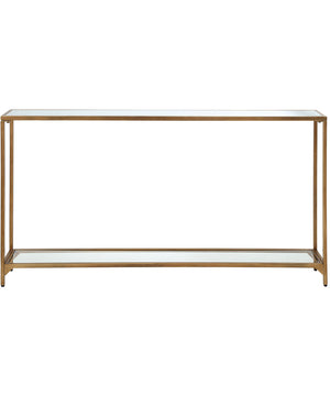 Console Table with Mirrored Shelves in Warm Gold