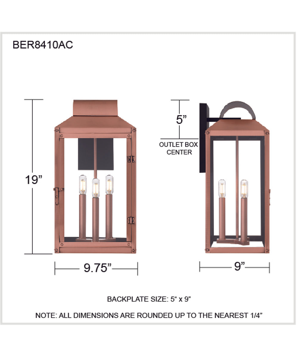 Beryn 3-light Outdoor Wall Light Aged Copper