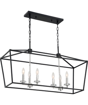 36"W Storyteller 6-Light Pendant Matte Black / Polished Nickel Accents