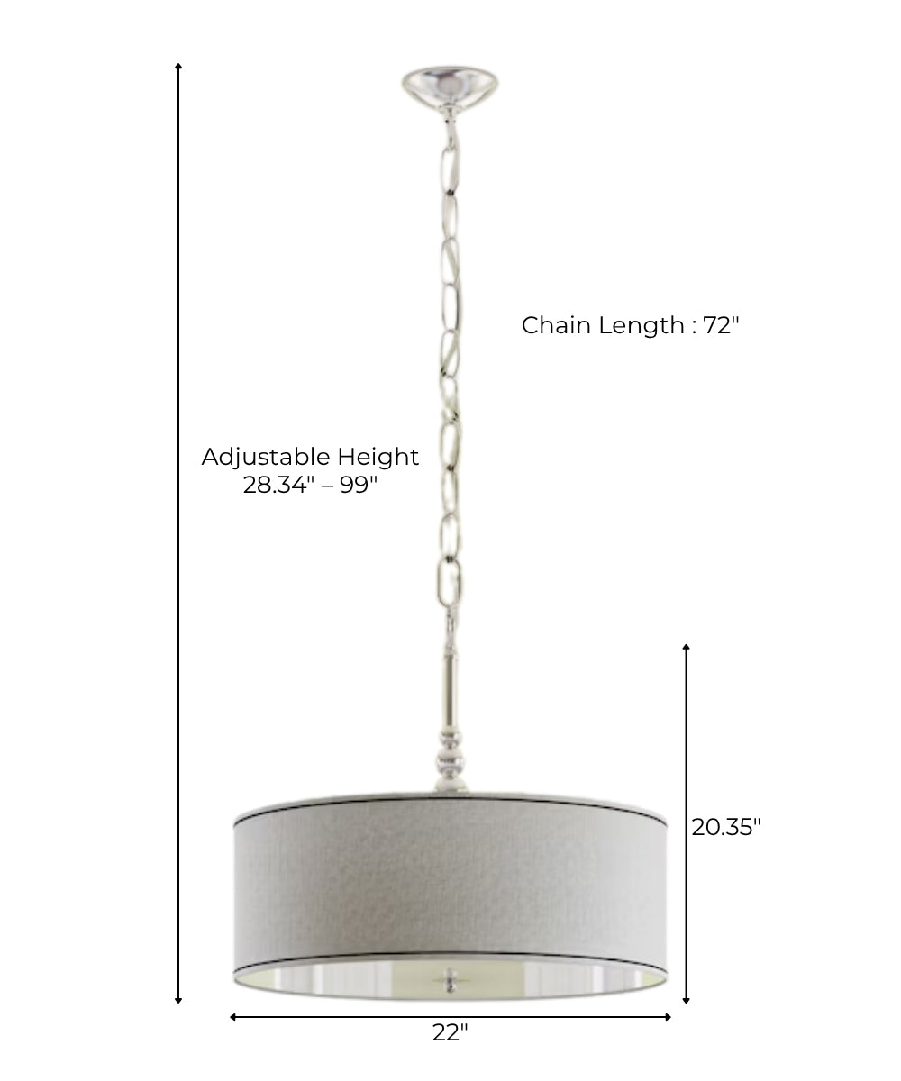Margot 22"W 3-Light Brushed Steel Finish with Silver Metallic Drum Shade Pendant Light by KenroyHome
