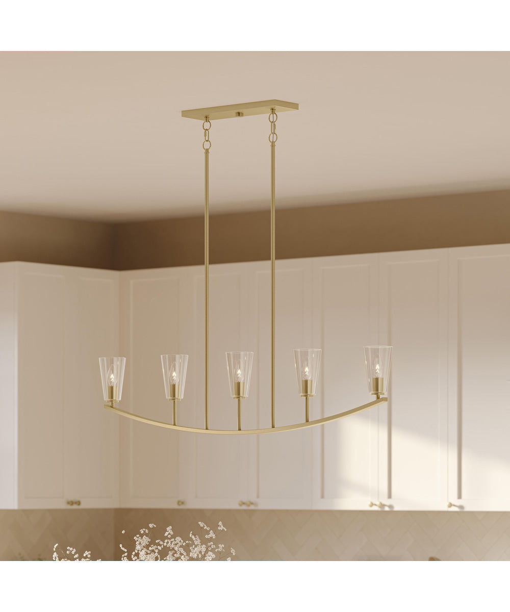 Jheni 5-Light Linear Chandelier with Clear Glass Shades Brushed Gold