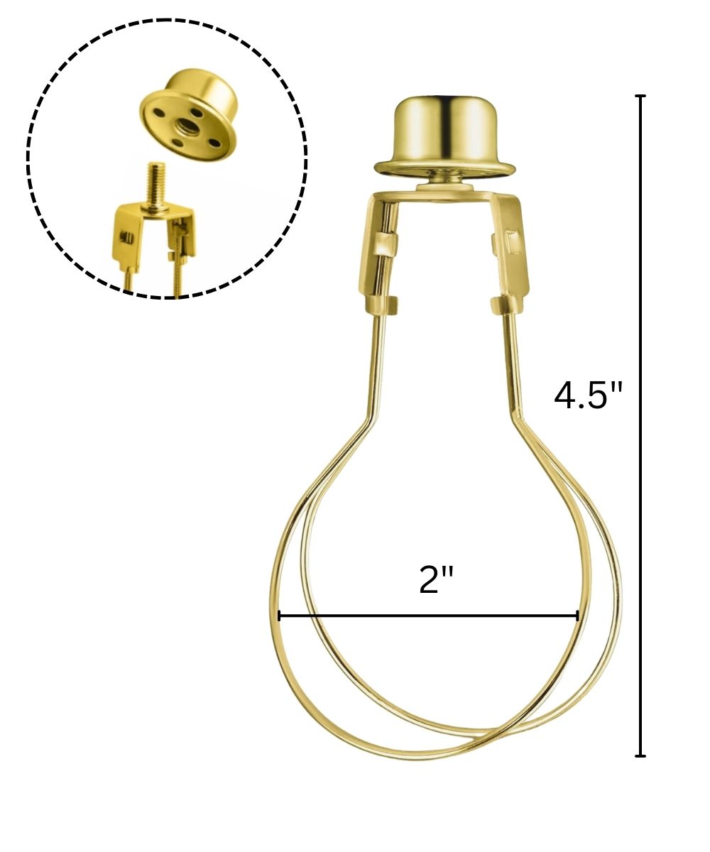 2 Pack Polished Brass Clip-On Medium-Base Harp Fitter Adapter with Finial Cap