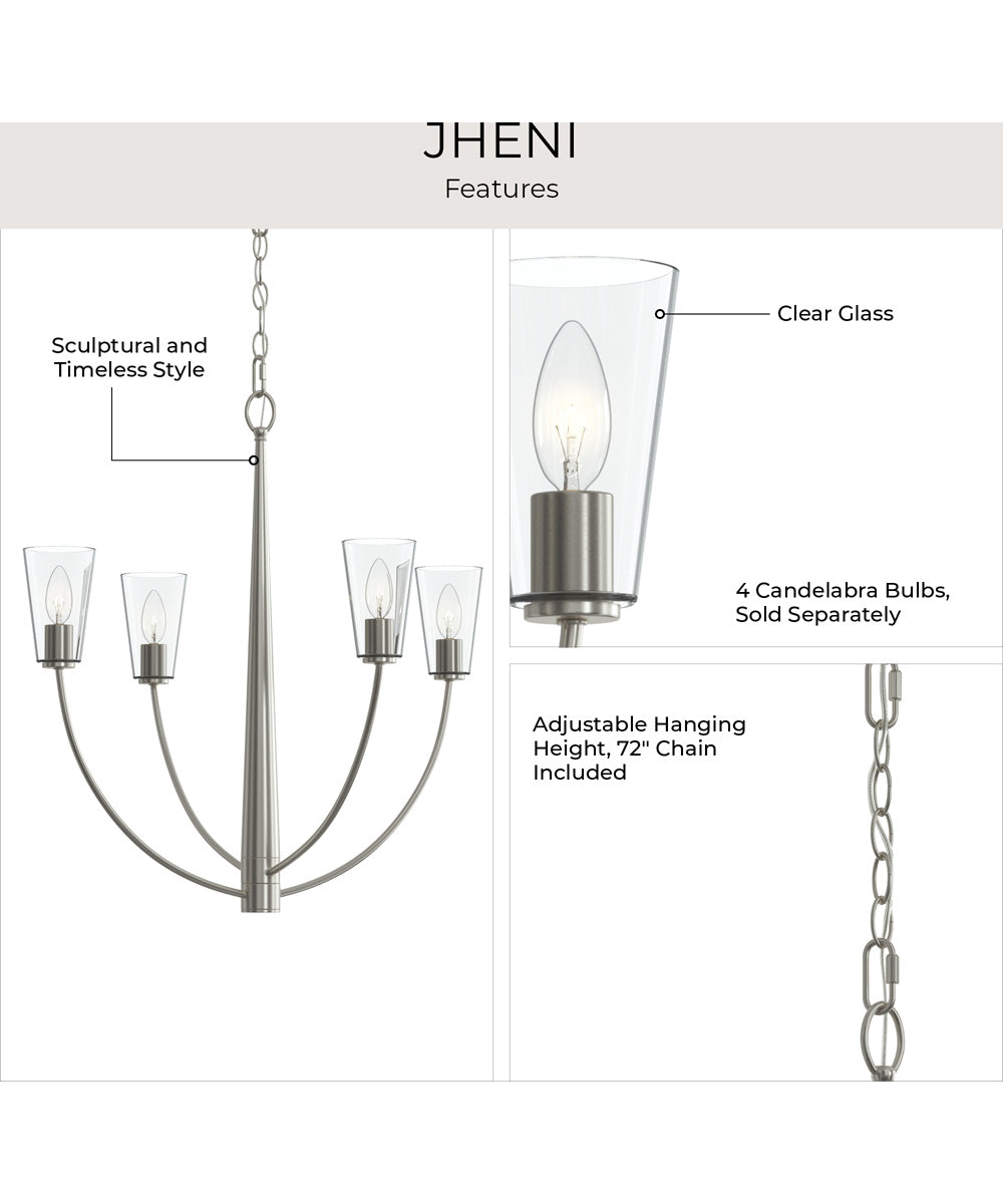 Jheni 4-Light Chandelier with Clear Glass Shades Brushed Nickel