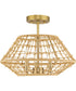 Laila 16 in. 3-Light Semi-Flush Convertible with Woven Jute Accents Vintage Brass