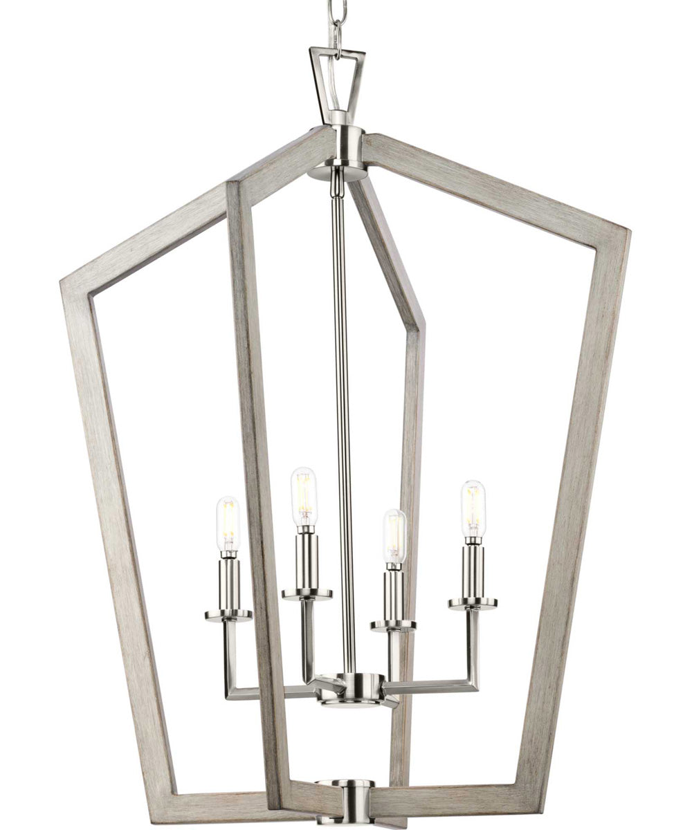 Galloway 4-Light 30" Modern Farmhouse Foyer Light with Grey Washed Oak Accents Brushed Nickel