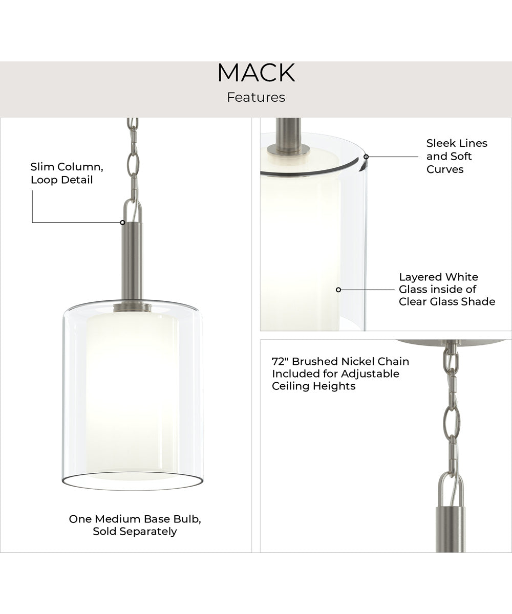 Mack 1-Light Pendant with Layered Glass Shade Brushed Nickel