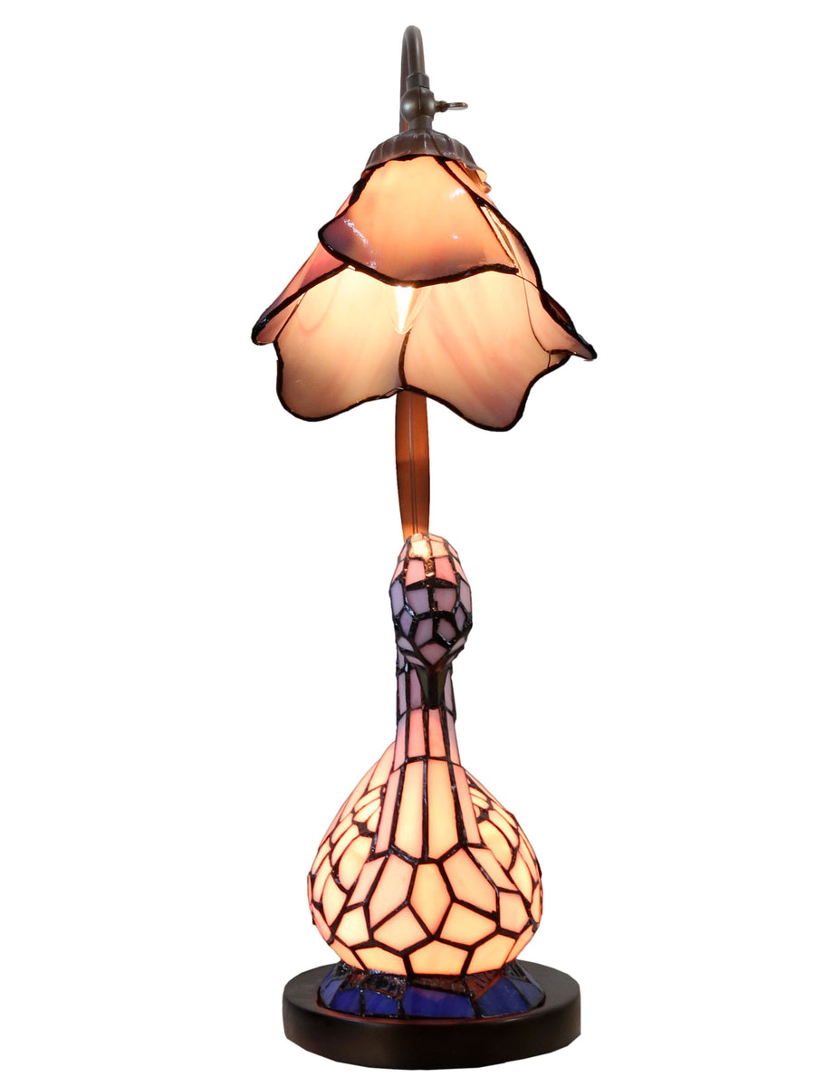 Poelking Swan 23 Inch  Tall Handmade Tiffany Accent Lamp With Lighted Base