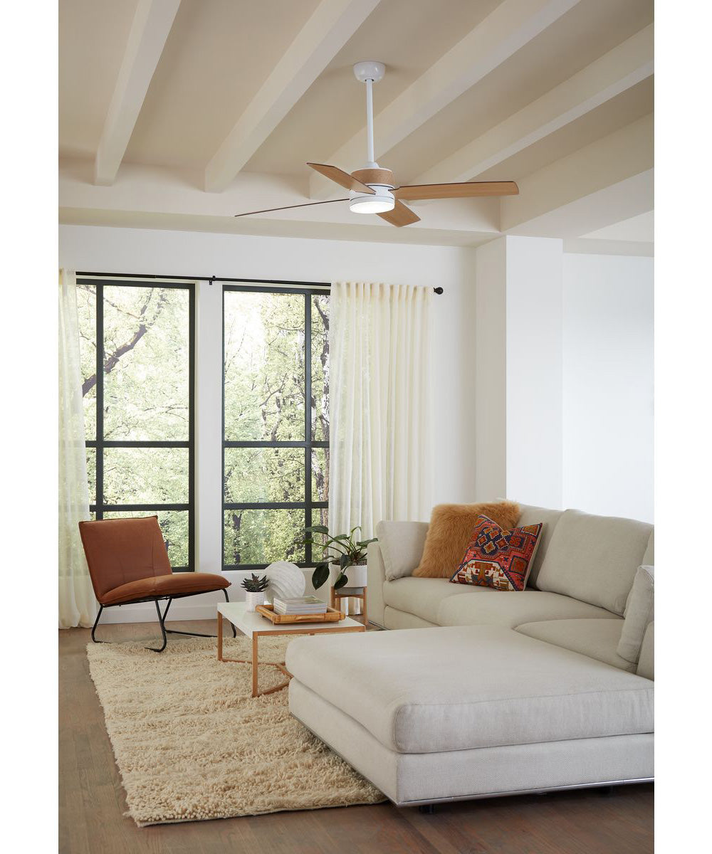 Shaffer II 56 in. 4-Blade Ceiling Fan with Integrated LED Lamped Light Natural Jute Accents Satin White