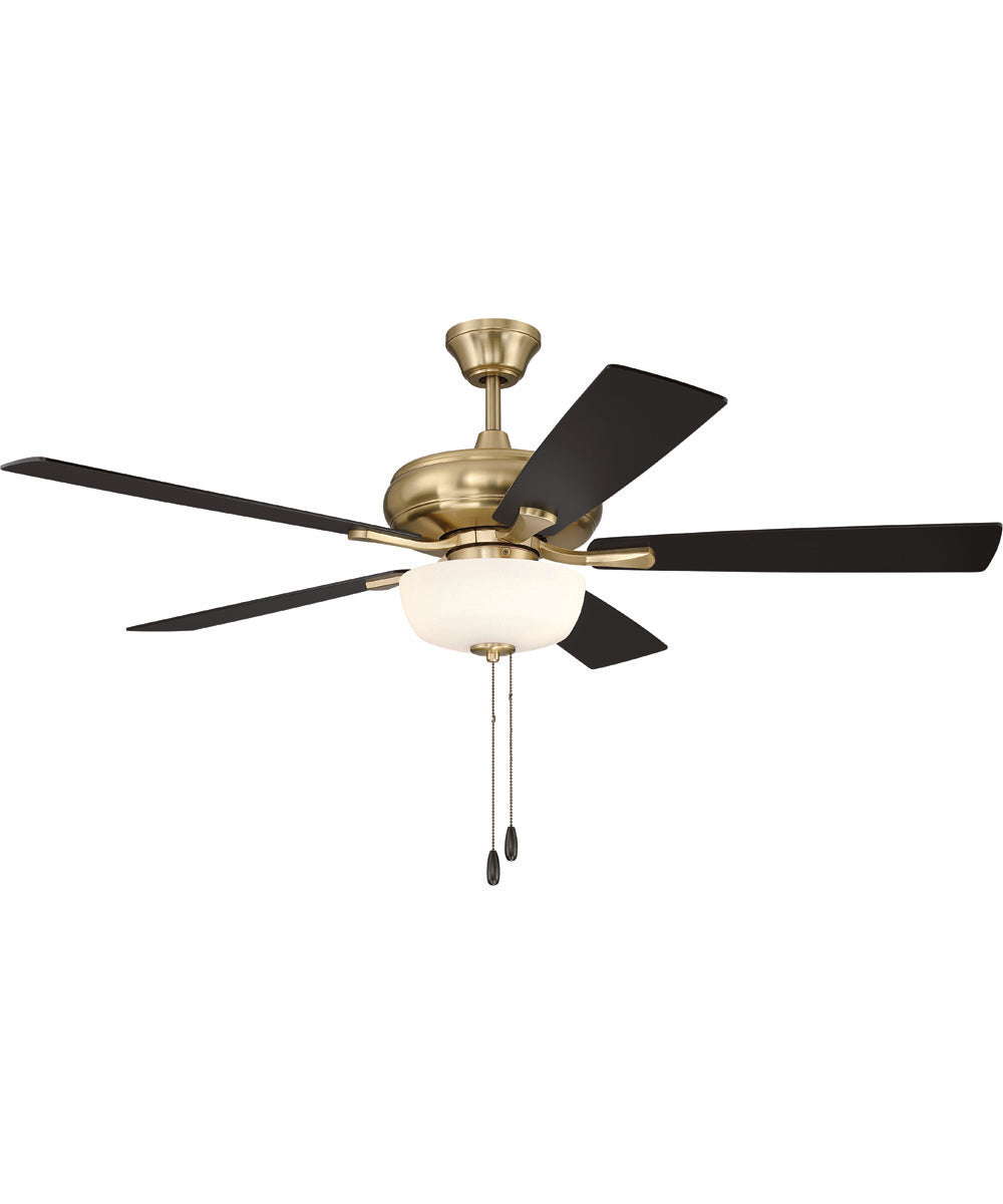 EOS 2 Light Frosted White Bowl 52" Ceiling Fan 2-Light Fan Satin Brass