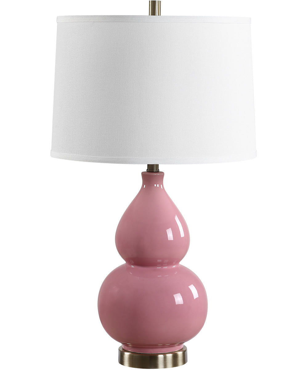 Ceramic Table Lamp with Pink Glaze and White Linen