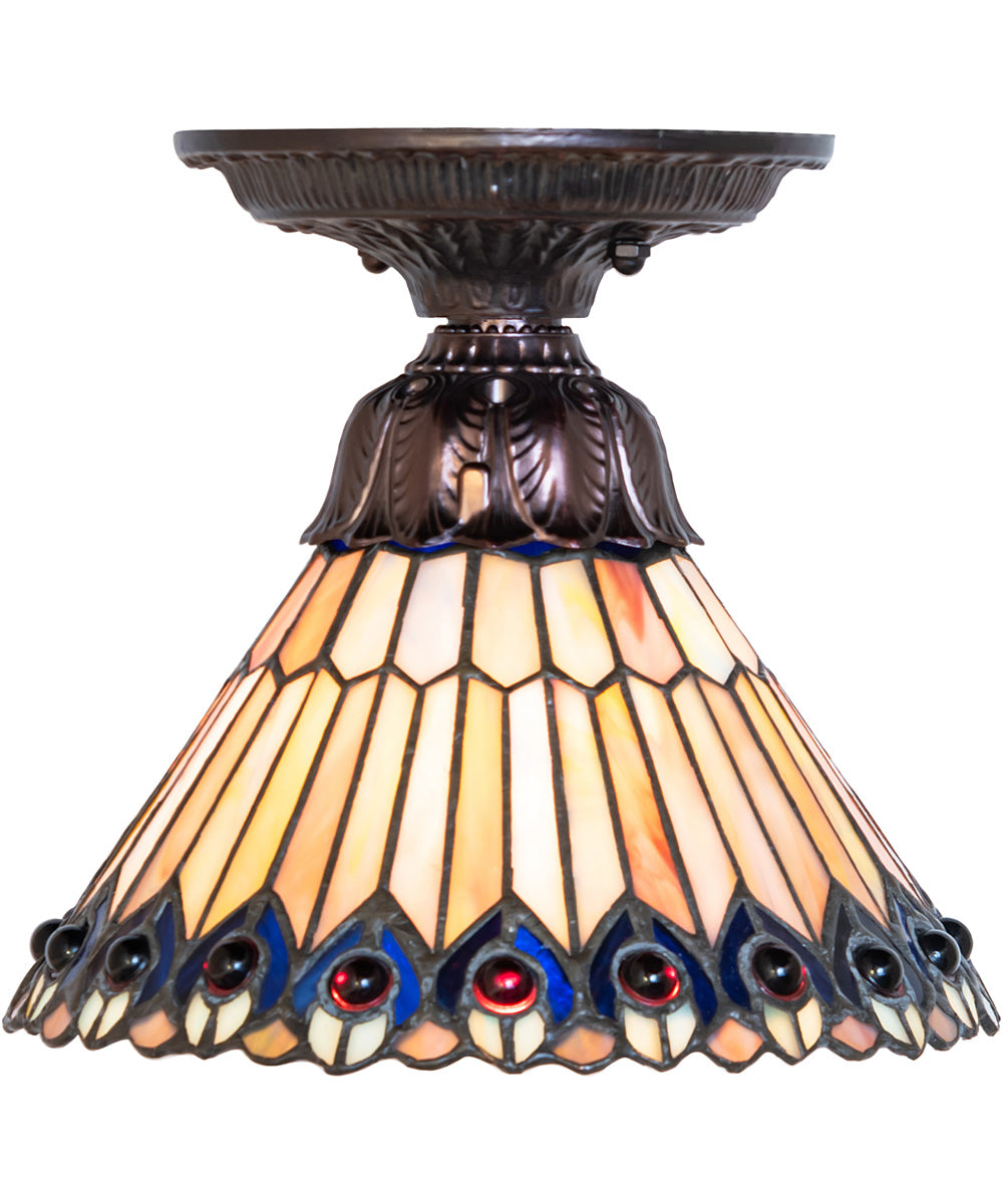 8" Wide Tiffany Jeweled Peacock Flushmount