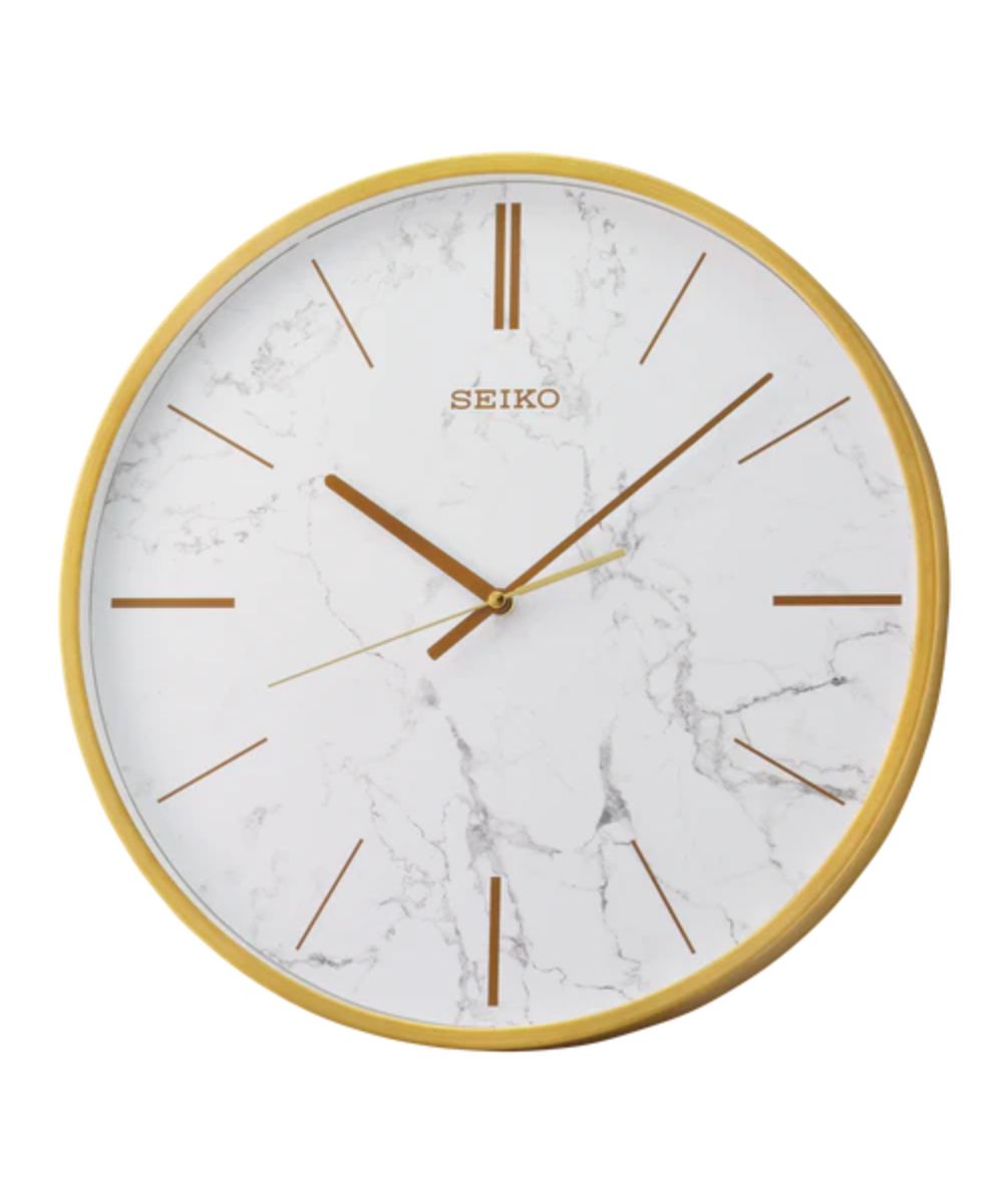 OPEN BOX 16" Wall Clock Carrara Gold & White Marble Effect Metal Case/Glass Cover