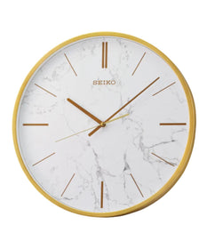 OPEN BOX 16" Wall Clock Carrara Gold & White Marble Effect Metal Case/Glass Cover