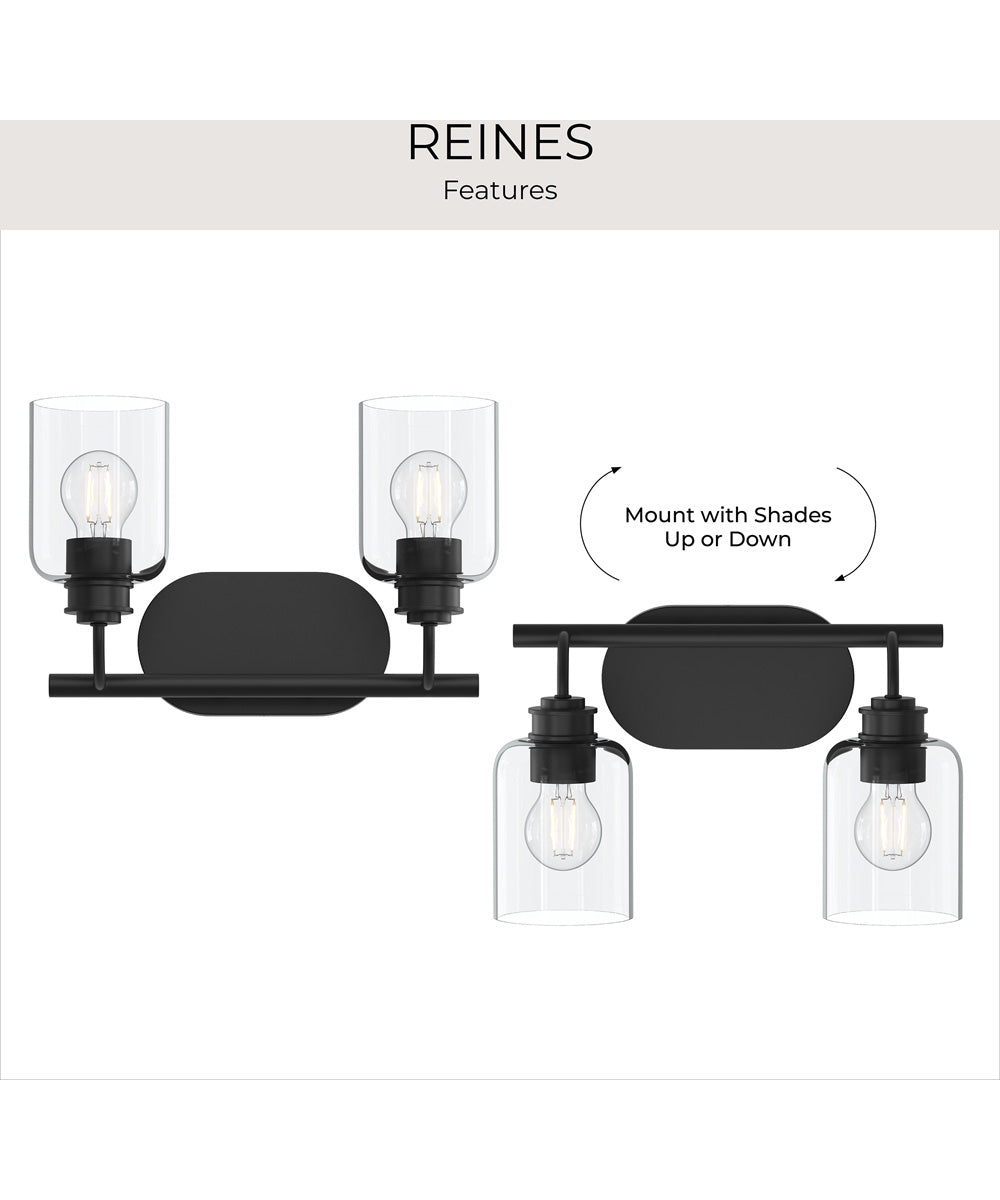 Reines 2-Light Bath Vanity with Clear Glass Shades Matte Black